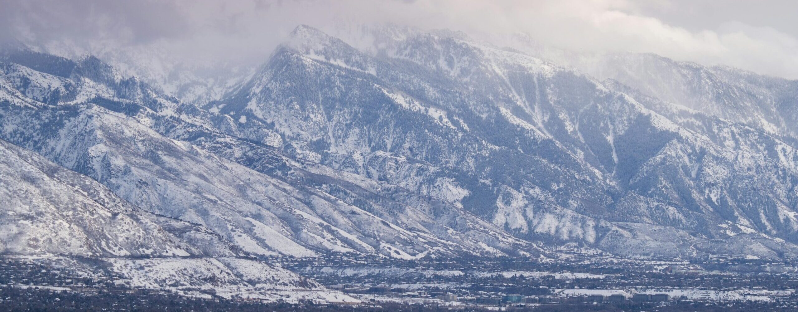 Snowy wasatch mountains in salt lake city